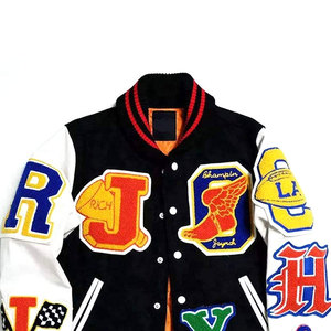 Custom <b>Mens</b> Melton Wool Varsity <b>Jacket</b> with Genuine Leather Sleeves Patchwork Design Stand Collar Windproof & <b>Waterproof</b> - Product Image 6