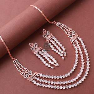 Nancy Triple Layered Designer Necklace Set-Gold Plated Zirconia Fashion Jewelry for Festivals - Product Image 5