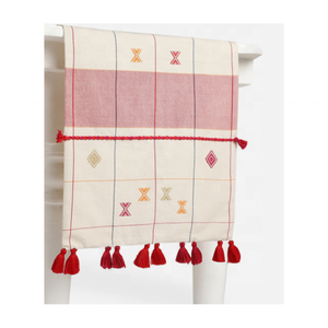 Sophisticated 60 Inch GOTS Certified 100% Cotton Embroidered Red Table <b>Runner</b> Eco-Safe <b>Washable</b> For Elegant Dining Occasions - Product Image 1