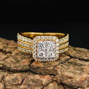 Women's Round Cut Moissanite Engagement Halo <b>Ring</b> Square Shape Pave <b>Set</b> Luxury Wedding Band 925 Sterling <b>Silver</b> Jewelry for Gift - Product Image 1