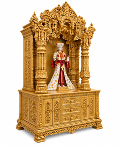 Templo hindú de madera tallada en oro Grand Divine, tamaño personalizado, templo de madera maciza para Pooja, templo hindú de madera pulida en oro, Reino Unido - Product Image 4