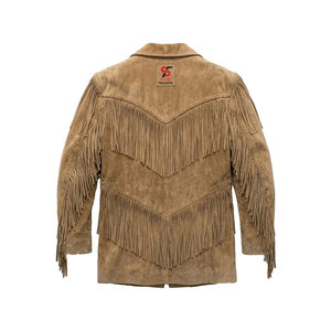 Solid Trader Soft Suede Fringe <b>Leather</b> <b>Jacket</b> Western Cowboy Tassel Style Durable Stitching High End Fashion Wear - Product Image 2