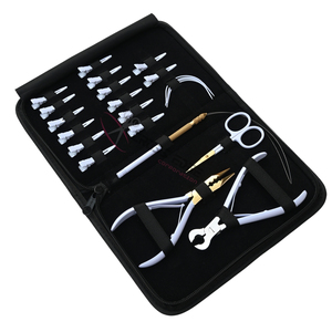 Kit d'outils professionnels pour extensions de cheveux blancs, pince à micro-anneaux, coupe-keratine, aiguilles courbées, ciseaux de coupe - Product Image 1