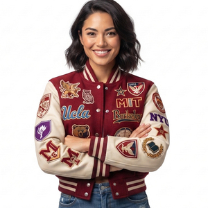Vestes varsity courtes pour femmes, pour l'automne et l'hiver, en tissu de laine de haute qualité, style streetwear. - Product Image 2