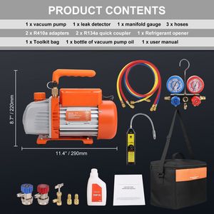 Pompa per vuoto HVAC a palette rotative monostadio da 1/4 HP 4.5 CFM per aria condizionata, kit refrigerante A/C con manometro e set di manometri - Product Image 5