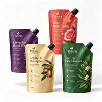 Pochette souple personnalisée OEM avec bec verseur en plastique, emballage cosmétique en aluminium pour shampoing, lotion corporelle, liquide 500ml