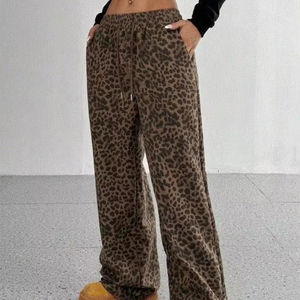 Pantalones anchos con estampado de leopardo para mujer, pantalones informales holgados de estilo urbano, pantalones largos de cintura alta a la moda - Product Image 1