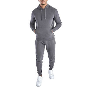 Ensemble de survêtement gris à capuche pour homme, fermeture éclair intégrale, décontracté, couleur unie, sweat-shirt et pantalon en coton, respirant, coupe classique, pour l'automne - Product Image 2