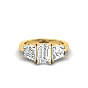 Luxury 14KT Yellow White Rose Gold Emerald Cut Three Stone Diamond <b>Ring</b> Bridal Engagement Fine Jewelry - Product Image 1
