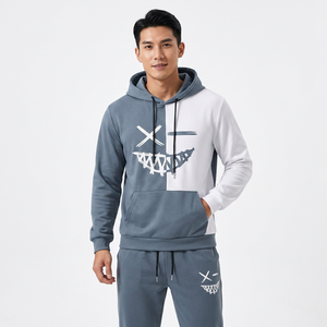 Ensemble de survêtement unisexe à capuche gris et blanc avec imprimé de personnage, décontracté, manches longues, pantalon en coton avec cordon de serrage et poches latérales pour l'automne - Product Image 4