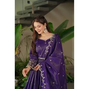 Robe Anarkali en organza brodée avec appliques Pent et Dupatta pour fêtes-Robes de soirée - Product Image 2