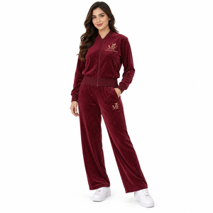 MANGOES FASHION Men Women's Maroon <b>Velour</b> Polyester/Cotton Breathable Summer <b>Plus</b> <b>Size</b> <b>Tracksuit</b> Set Full Sleeve Zipper Front - Product Image 1