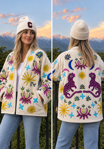 Rajasthani Textile Autumn Floral Hand Embroidered Fleece <b>Jacket</b> Vintage Breathable Polyester Wadding Filling Full Sleeve Soft - Product Image 3
