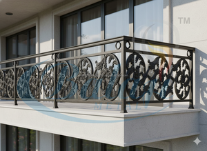 Modern Balcony Balcony Stair Railing Black Diamond Design 12mm Thickness High Grade Heavy Duty Cast Iron Circular Shape 546mm... - Product Image 2