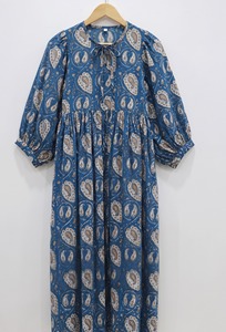 Robe Midi Bohème Femme 100% Coton Imprimé Floral Sans Manches Col Noué Coupe Ample Silhouette Évasée Formelle Bureau Respirante Naturelle - Product Image 6