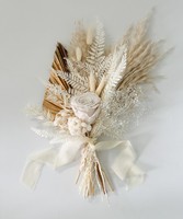 Buket Pengantin Gaya Boho dengan Mawar Awet dan Rumput Pampas, Bentuk Bulat 30*25*45, Dekorasi Tengah Meja untuk Musim Gugur