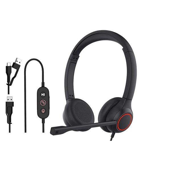 Wired USB C+A Headset Office Computer Headset Headband  Computer Telephone Headset with Microphone with Busy Light During a Call