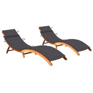 Solid Acacia Wood 2-Piece Sun <b>Loungers</b> with <b>Cushions</b> - Product Image 1