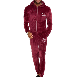 Dernier design – Survêtement de sport d'hiver pour hommes, ensemble sweat à capuche et pantalon de jogging, coupe-vent, en velours uni, pour la course à pied – Vente en gros - Product Image 1