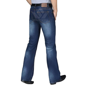 Men's Dark Indigo Bootcut Denim Jeans Mid Rise Regular Fit <b>Stretch</b> Full Length Washed Cotton Five Pocket Casual Everyday Wear - Product Image 5