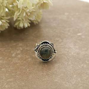Vintage Natural <b>Labradorite</b> Bezel Setting Statement <b>Ring</b> Brass Plated Adjustable Band Antique Boho Ethnic Handmade Unisex - Product Image 1