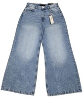 Jean décontracté pour femme en denim taille mi-haute, coupe ample, jambe large, longueur cheville, délavé, en coton et élasthanne, respirant, idéal pour l'été