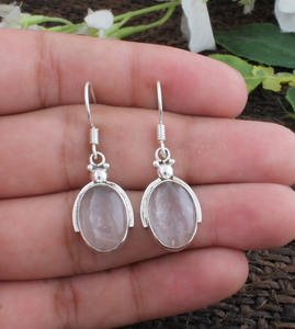 Boucles d'oreilles en quartz rose naturel, argent sterling 925, pierres précieuses roses, boucles d'oreilles clous, boucles d'oreilles créoles, fabricant en gros - Product Image 3