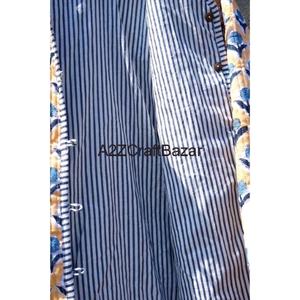 Floral Block Printed Knitted Cotton <b>Quilted</b> Women's <b>Double</b> Sided Handmade V-Neck Long Sleeve Front Open Button Stripe - Product Image 5