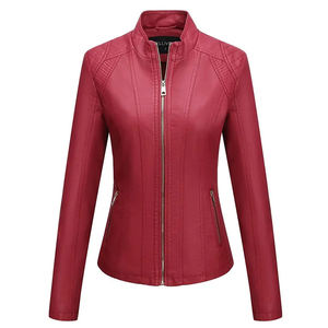 Chaqueta Bomber de Invierno Impermeable de Piel Sintética para Mujer, Talla Grande, con Cierre, Negra, Ajustada, Transpirable, de Manga Larga, de Alta Calidad, Estilo Moto - Product Image 1
