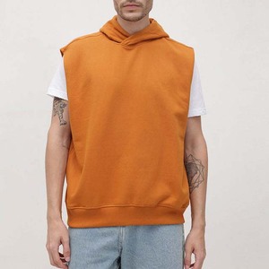 เสื้อกั๊กมีฮู้ดแขนกุดสำหรับผู้ชาย สีส้มล้วน ผ้าฝ้ายเฟรนช์เทอร์รี่ สวมใส่สบาย ทรงปกติ เหมาะสำหรับฤดูใบไม้ร่วง - Product Image 3