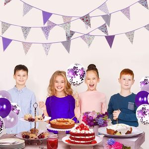 Guirlande de fanions en coton vintage à motifs floraux violets de 39 pieds, décorations rustiques pour mariage et fête avec drapeaux et guirlande - Product Image 5