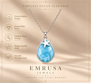Collar con Colgante de Estrella de Mar en Plata de Ley 925 – Joyería Inspirada en el Océano con Cabujón de Pera - Product Image 6