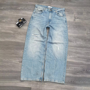 Jeans en denim noir uni pour homme, taille mi-haute, coupe droite, délavage clair, pour usage décontracté, personnalisable par le fournisseur - Product Image 6