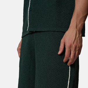 Conjunto de Pijama Oxford de Algodón Verde Oscuro para Hombre, Manga Corta, Botones al Frente, Pantalones Cortos, Transpirable, Color Sólido, Tejido de Tela - Product Image 5
