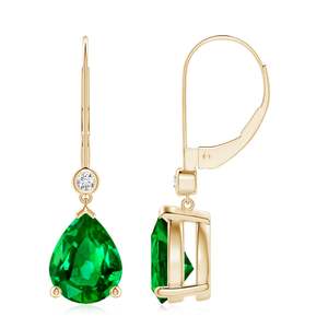 Pear Shape Emerald Diamond Drop <b>Earrings</b> in 14K Yellow Gold, Minimalist Emerald Dangle <b>Earrings</b>, Luxury <b>Fine</b> Jewelry Gifts - Product Image 1