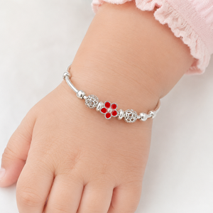 Namivaa 925 <b>Silver</b> Red Flower <b>Bead</b> Open Bangle Bracelet for Women High Polish Daily Wear Party Gift Jewelry - Product Image 1