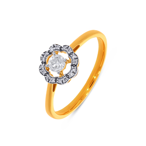 Bague solitaire en or jaune 18 carats avec diamant rond et halo, bague de fiançailles, bijoux fins, bague florale en diamant, cadeau - Product Image 1