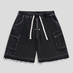 กางเกงยีนส์ขาสั้นทรงหลวมเอวสูงแบบดิบ ขอบดิบ พิมพ์ลายแบบรีดร้อน สีซีดจาง คุณภาพสูง ขายส่ง - Product Image 1