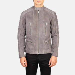 Chaqueta de Motociclista de Gamuza para Hombre Relevo Industries, Cuello Alto, Cierre de Cremallera, Corte Ajustado, Otoño - Product Image 5