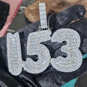 Luxury 153 Number Necklace Moissanite Diamond <b>Iced</b> <b>Out</b> Pendant Hip Hop <b>Chain</b> Fashion Jewelry - Product Image 1