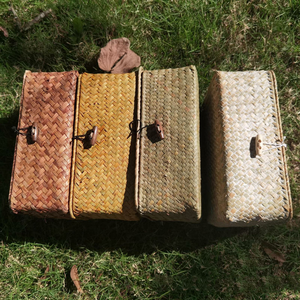 Handmade Seagrass Woven <b>Basket</b> <b>with</b> <b>Lid</b> Bali Beaded Woven <b>Wicker</b> Leaves Gift Packing for Snack <b>Storage</b> Flower Organizer - Product Image 5