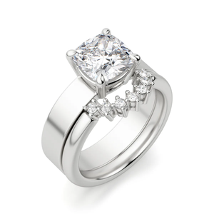 คลาสสิกที่ขายดีที่สุดการออกแบบเบาะ Moissanite ตัดสีขาว Moissanite หมั้นและแหวนแต่งงาน - Product Image 2