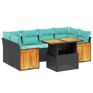 7-Piece <b>Black</b> Poly Rattan Patio <b>Sofa</b> Set with <b>Cushions</b> Stylish Outdoor Furniture - Product Image 2
