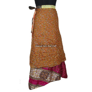 Vintage Silk Sari Women Wear Two Layer Long Length <b>Beach</b> Wear Wrap Around 2 Layer Reversible <b>Magic</b> Silk Saris Wrap Long Skirt - Product Image 2