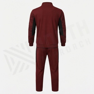 Men's <b>Maroon</b> Geometric Print Tracksuit Full Zip Stand Collar Casual Sportswear With Side Pockets Polyester Fabric Autumn Wear - Product Image 2