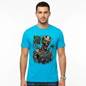 T-shirt personnalisé vert foncé pour homme avec imprimé graphique dents rayé, design unique d'horreur médical, en coton épais, style streetwear, par le fabricant - Product Image 5