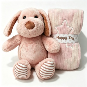 Customized newborn plush,pink puppy plush and knitted <b>blanket</b> gift set,baby gift <b>box</b> with dog stuffed toy & star knit <b>blanket</b> - Product Image 3