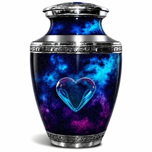 Urne funéraire Cœur Céleste avec Cœur en Cristal, Motif Nébuleuse Galactique Profonde et Élégants Accents Gravés en Argent, Urne pour Adulte - Product Image 1