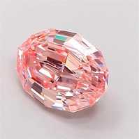 Diamante CVD suelto de corte ovalado escalonado de 1 a 5 quilates, rosa intenso de fantasía, cultivado en laboratorio, con pulido artesanal certificado por IGI para la fabricación de joyas.