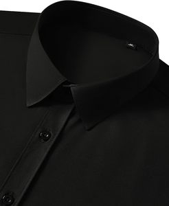 Men's <b>Black</b> Full Sleeve 100% Cotton <b>Dress</b> Shirt Turn-down Collar Solid Poplin Formal Spring Wear Anti-Wrinkle Breathable - Product Image 3